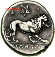Ancient Greek coin showing pentagram